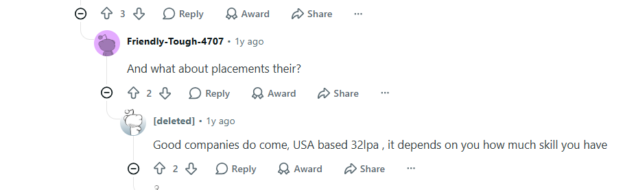 Reddit Discussion on Sharda University Placement