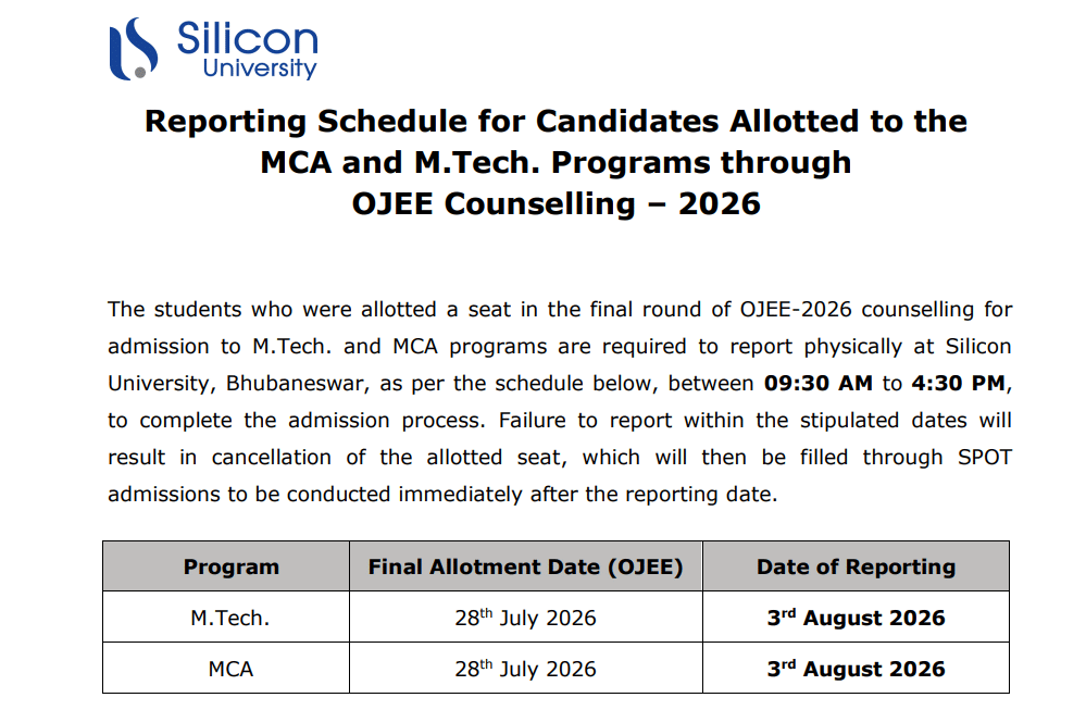 Silicon University OJEE 2026