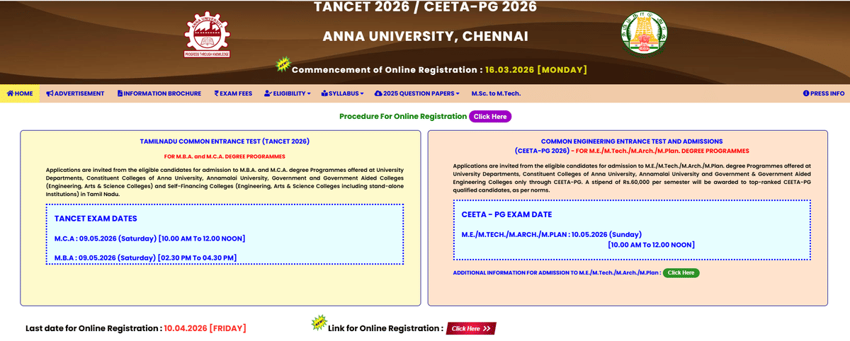 TANCET 2026 Regsitration started