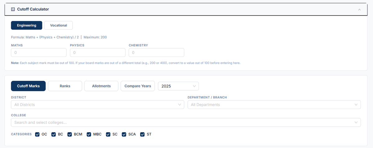 TNEA Cutoff Calculator