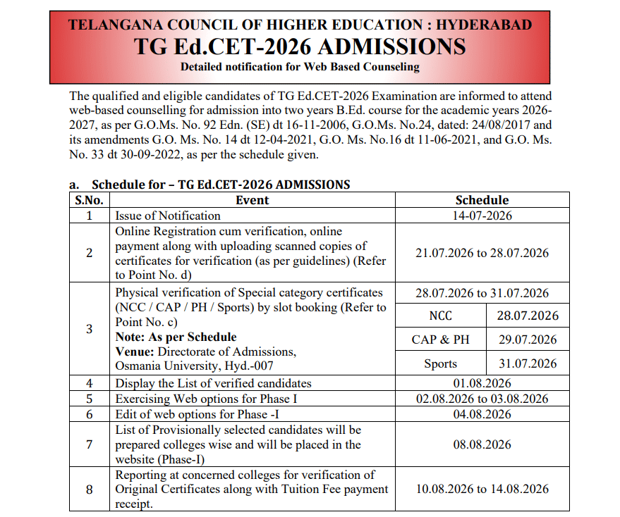 TS EdCET 2026 Phase 1 Counselling Registration Opens July 21