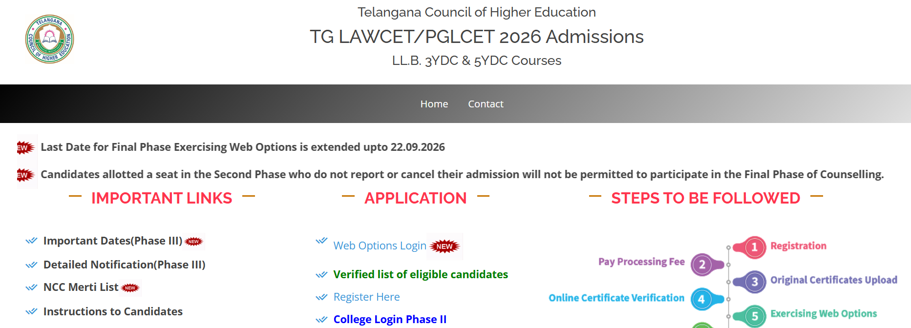 TS LAWCET and PGLCET 2026 Phase 3 Key Details
