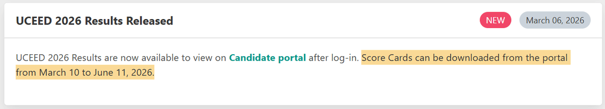 UCEED 2026 scorecard Available