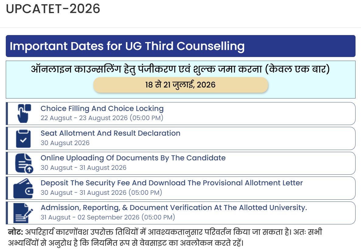 UPCATET UG Round 3 2026 Key Dates