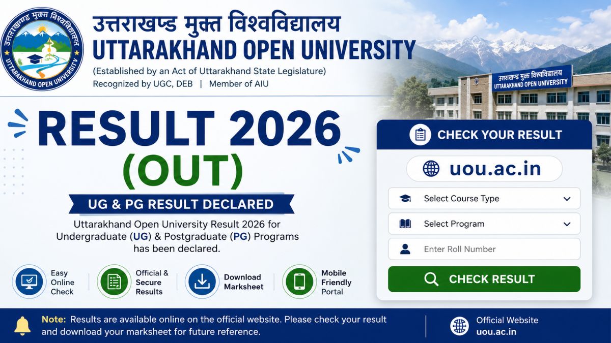 Uttarakhand Open University Result 2026(out) Check@uou.ac.in: UG, PG Result