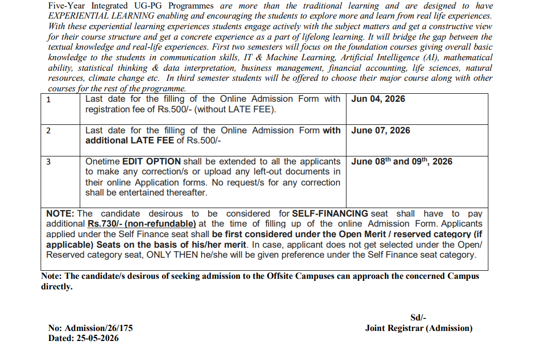 University of Jammu UG Admission 2026 Open with Late Fee Apply by June 7