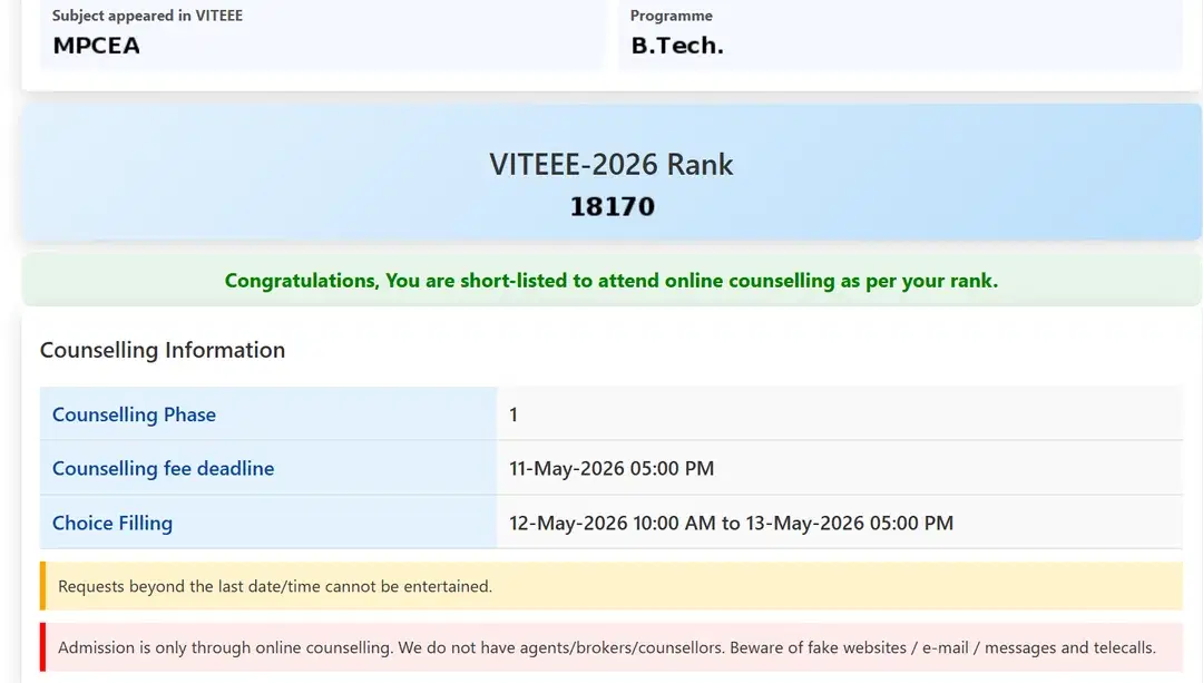 VITEEE 2026 Counselling Begins