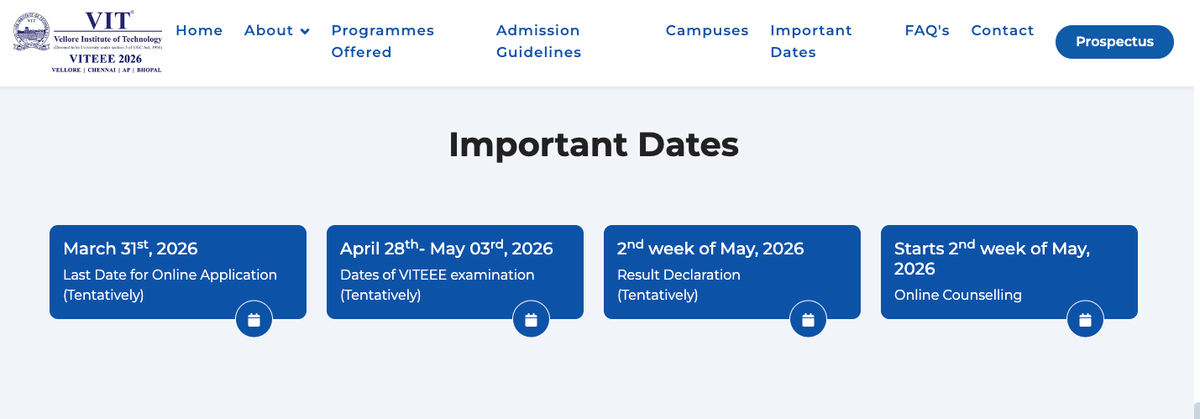 VITEEE APPLICATION IMP DATES