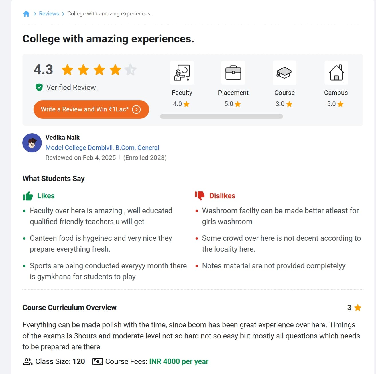 Model College Dombivli Thane Student review