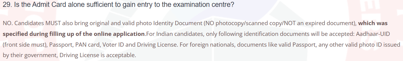 What documents are accepted as valid photo Identity to enter IIT JAM exam center