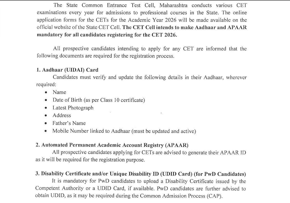 What does the official notice say about MAH CET 2026