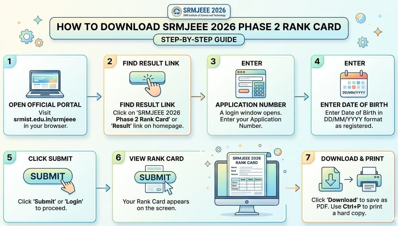 Steps for How to Download SRMJEEE 2026 Phase 2 Rank Card