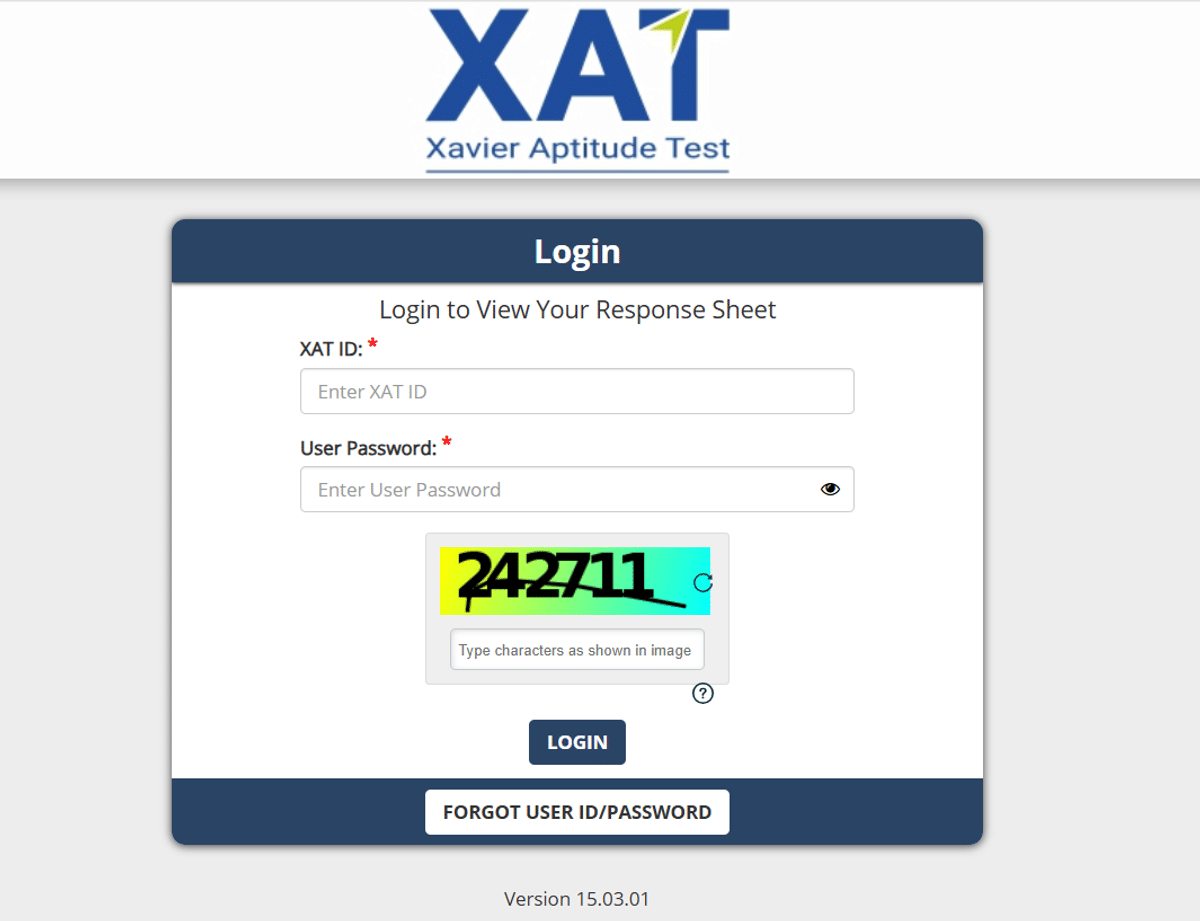 XAT Response sheet 2026 Login page