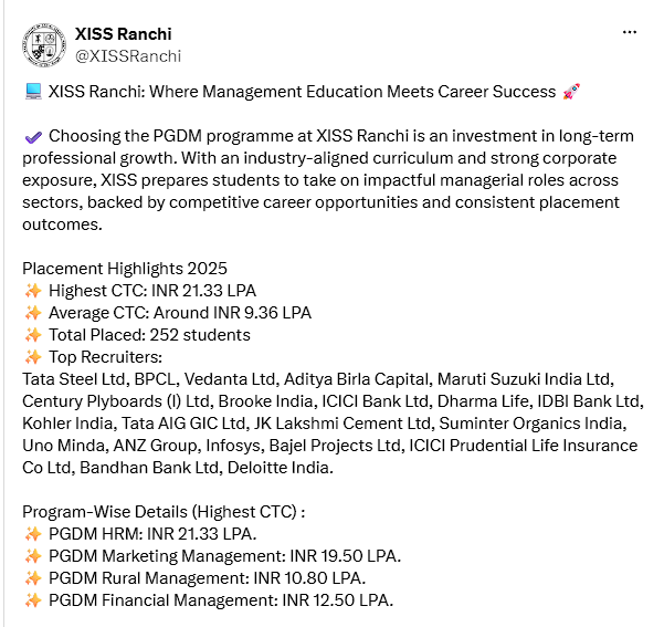 XISS RANCHI PLACEMENT