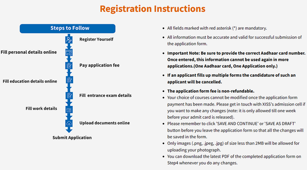 XISS RANCHI Registration Instructions
