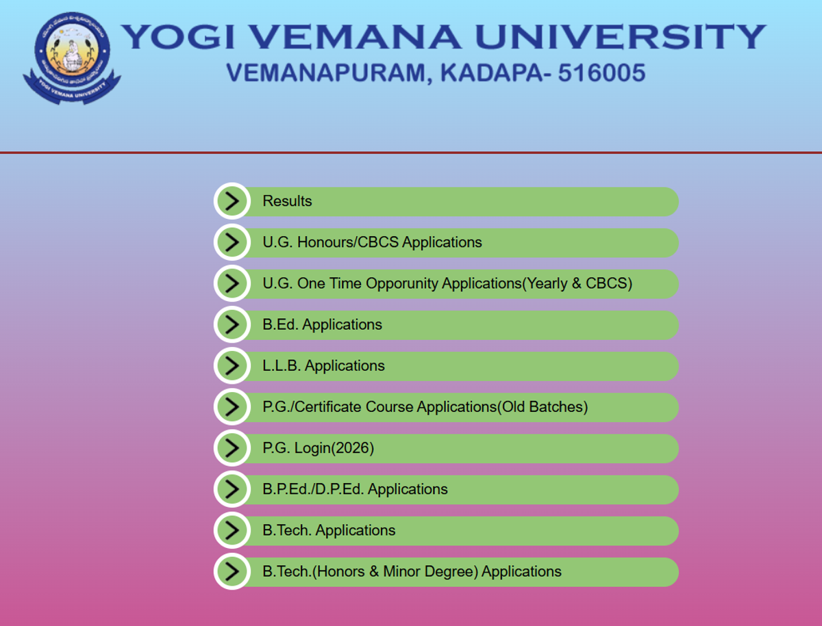 YVU result portal 