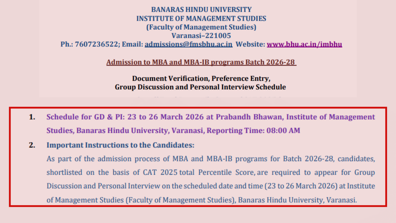  IMS BHU MBA Admission 2026 @bhu.ac.in