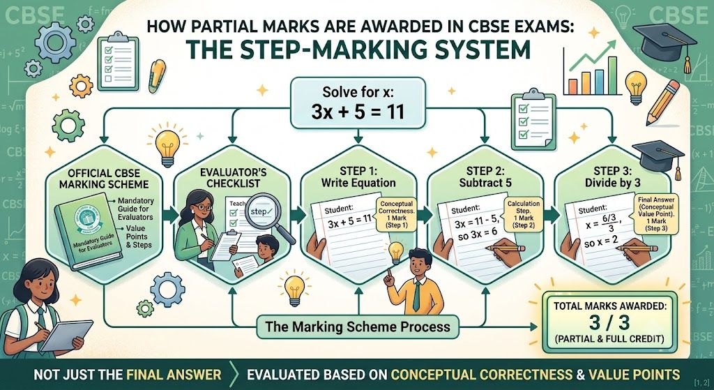 How is the partial marks awarded in the CBSE exams?