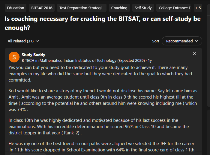 Quora Discussion on Is Coaching Necessary for Cracking BITSAT