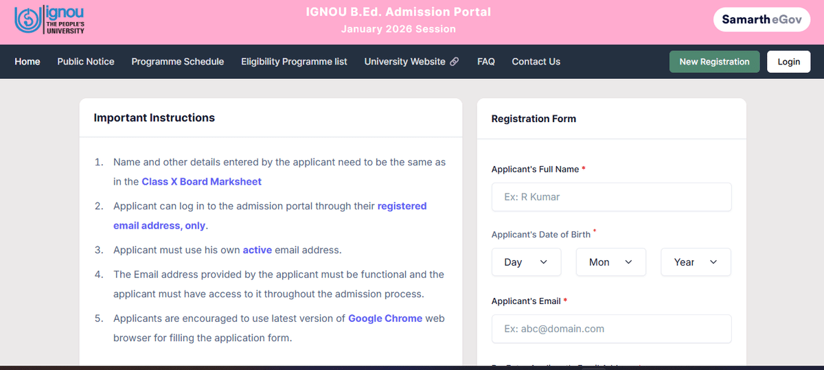 IGNOU BEd Registration 2026