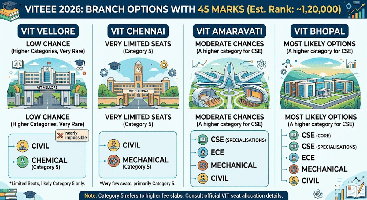 Branch Options You Can Get With 45 Marks in VITEEE 2026