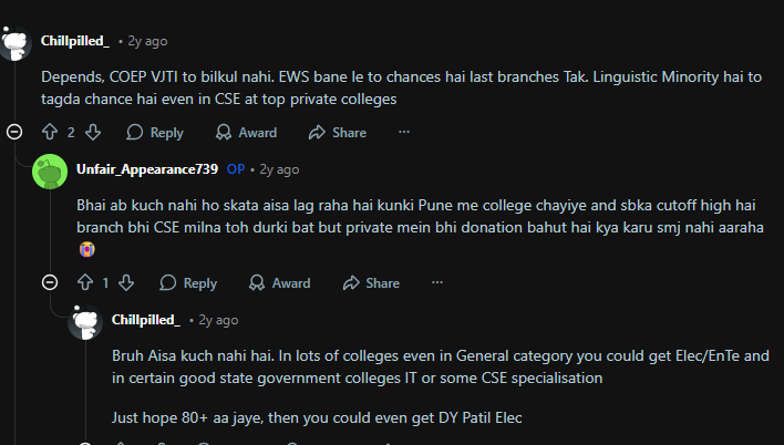 Reddit Discussion on MHT CET 2026 Category Wise Cutoff