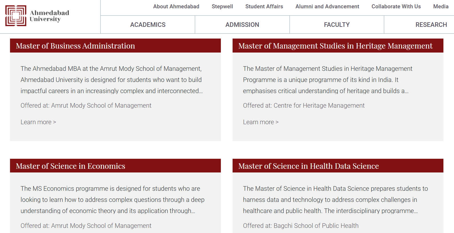 Programmes Open for Admission