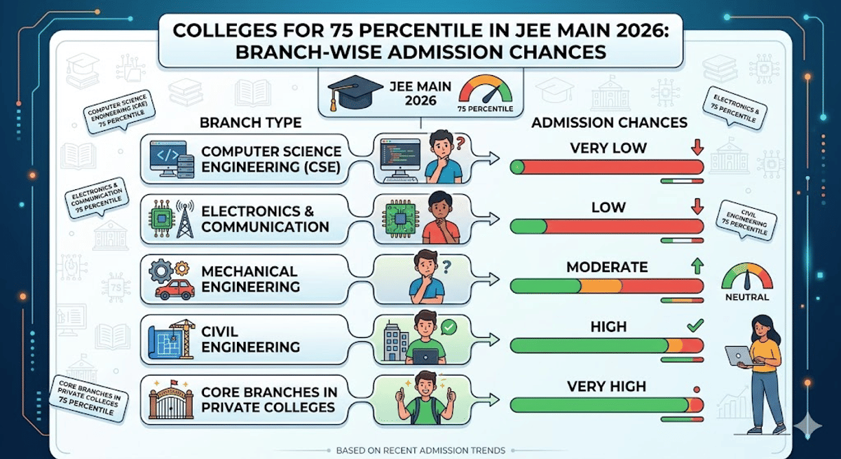 Colleges for 75 Percentile in JEE Main 2026: Branch-Wise Admission Chances