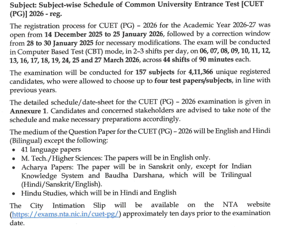 CUET PG Exam Schedule Notice