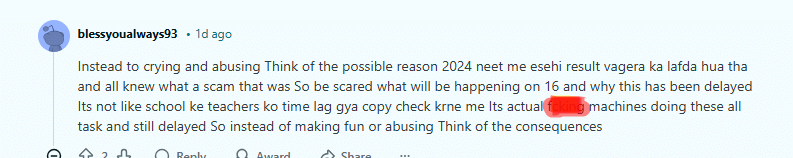 NTA Delayed JEE Main 2026 Result: Student’s reaction on Reddit