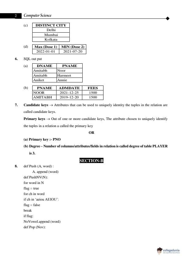 CBSE Class 12 Computer Science Question Paper 2022 with Answer Key ...