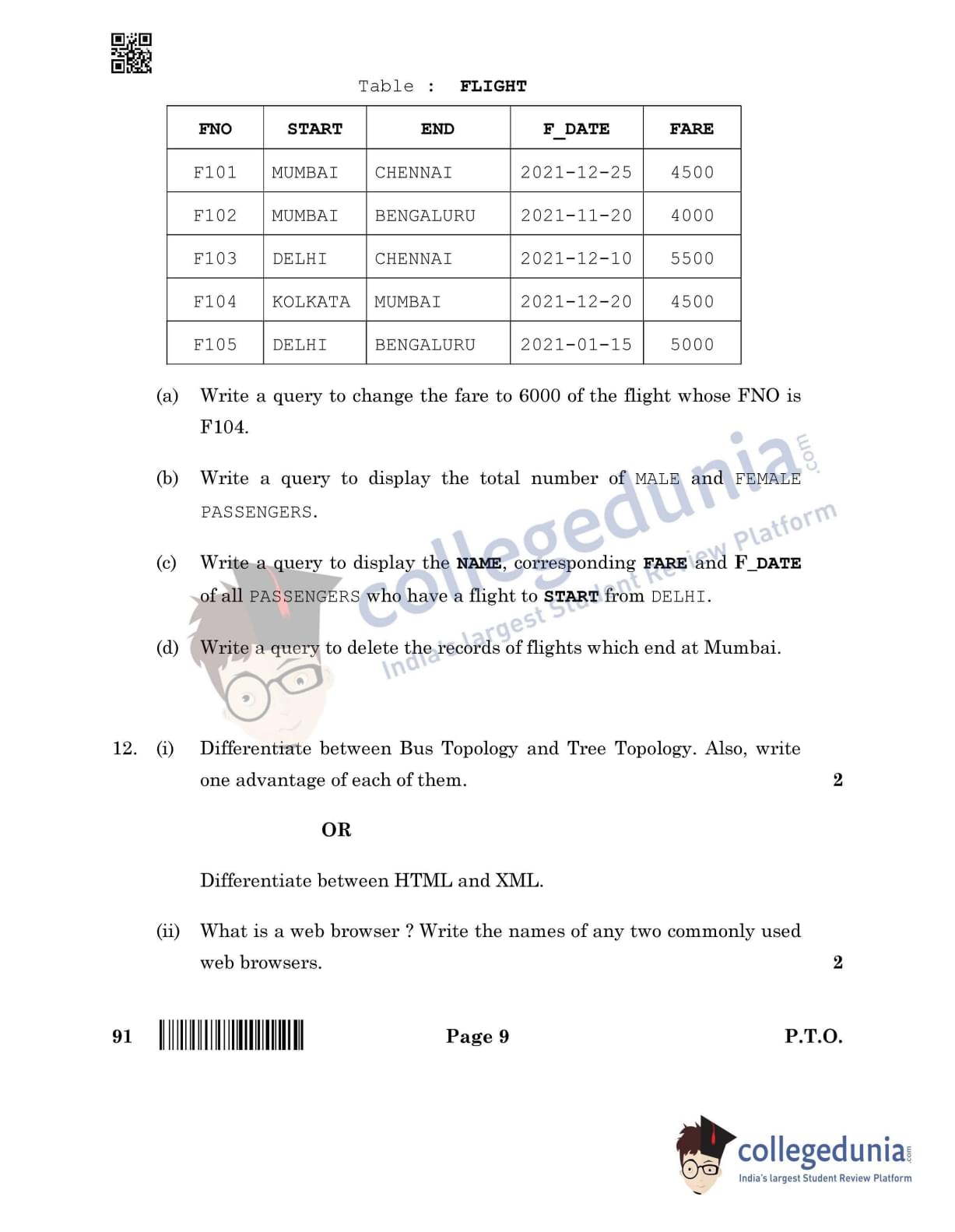 CBSE Class 12 Computer Science Question Paper 2022 with Answer Key ...