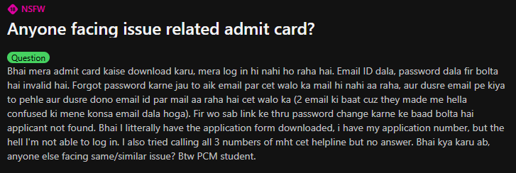 Reddit Discussion on MHT CET 2026 Admit Card Error 
