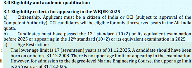 WBJEE 2026 Eligibility Criteria 