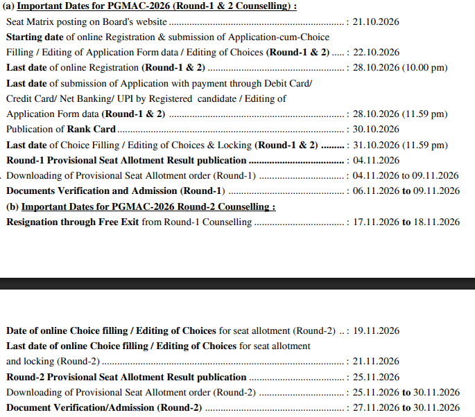 Bihar&nbsp;PGMAC-2026&nbsp;Important Dates