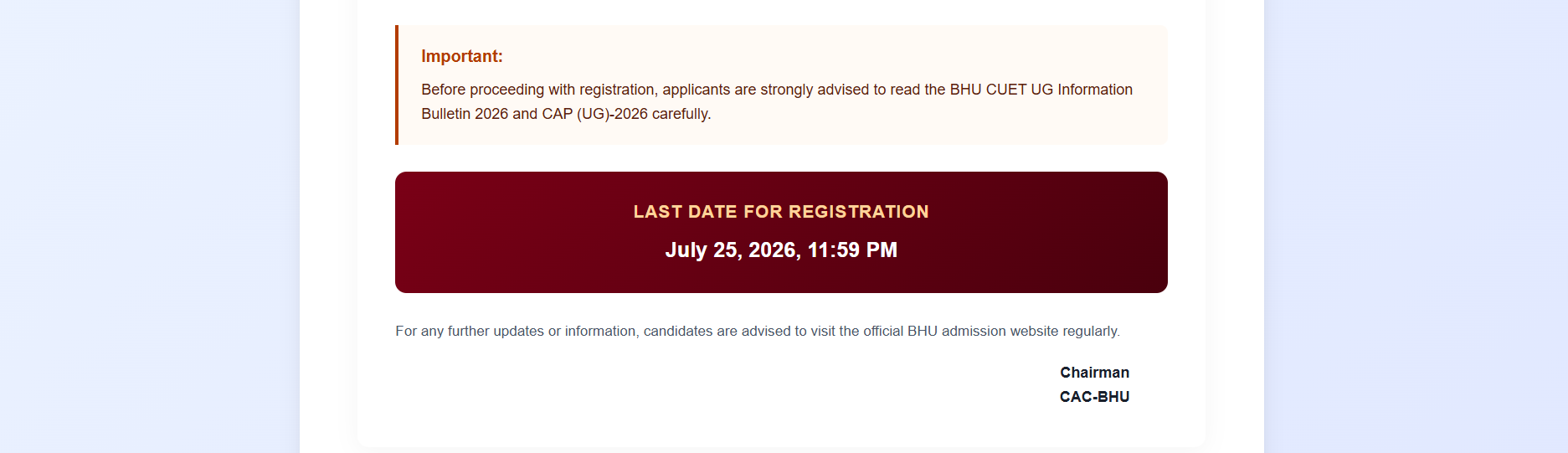 BHU UG Admission 2026