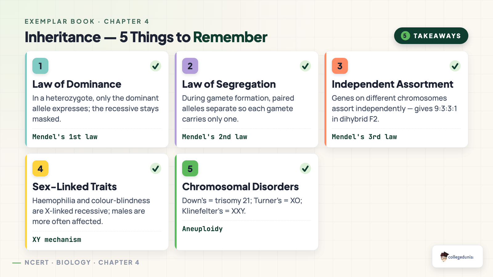 Inheritance Key Takeaways - Class 12 Biology Chapter 4