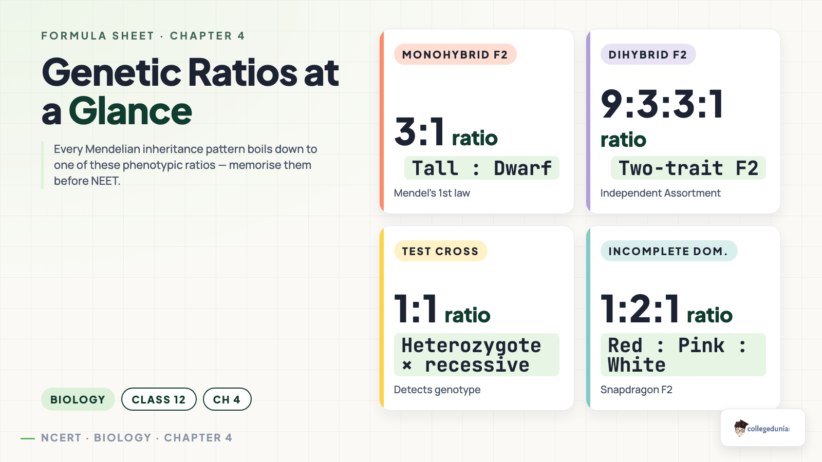 Genetic Ratios at a Glance - Class 12 Biology Chapter 4