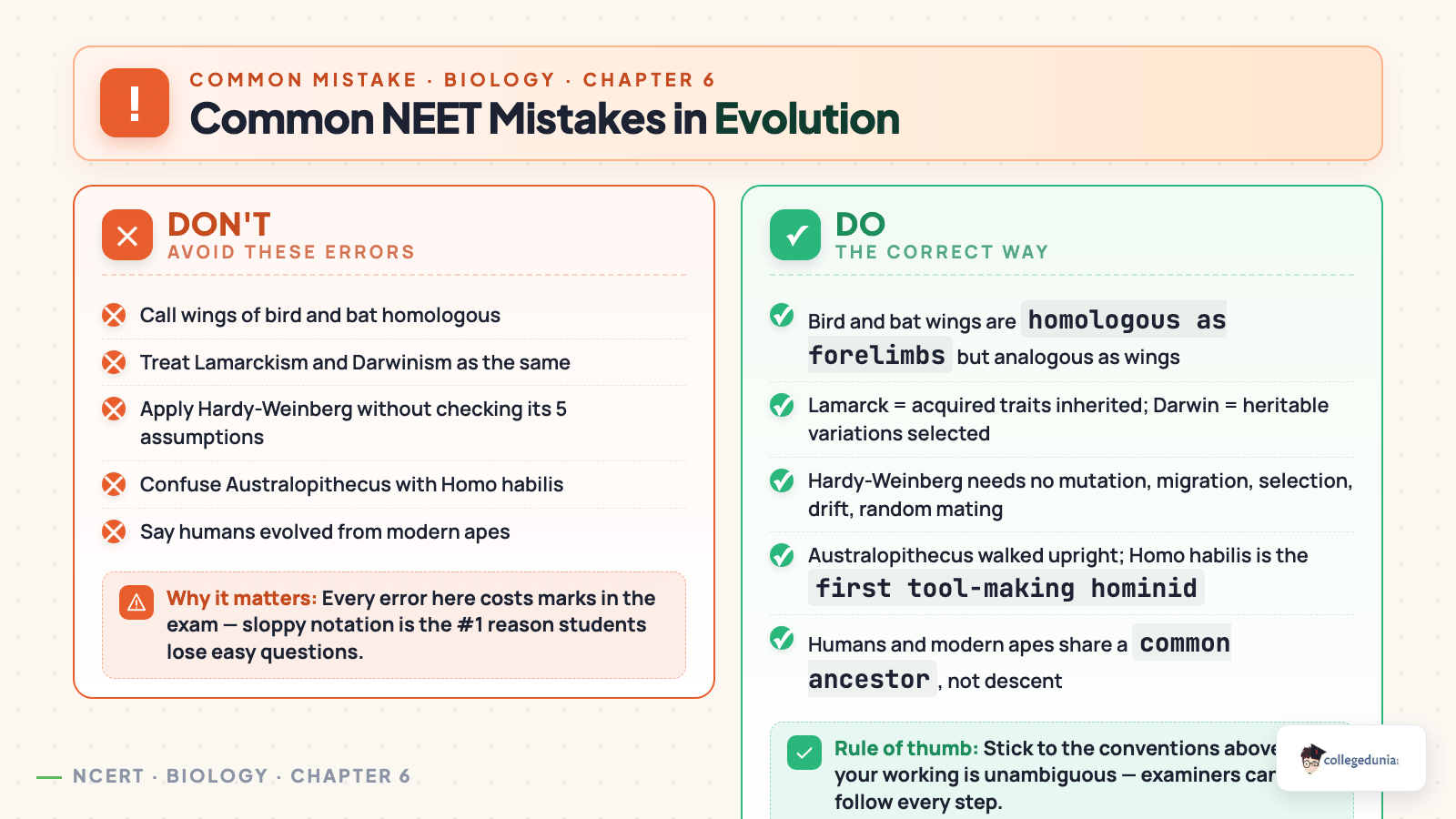 Common NEET mistakes in Class 12 Biology Evolution chapter with corrections