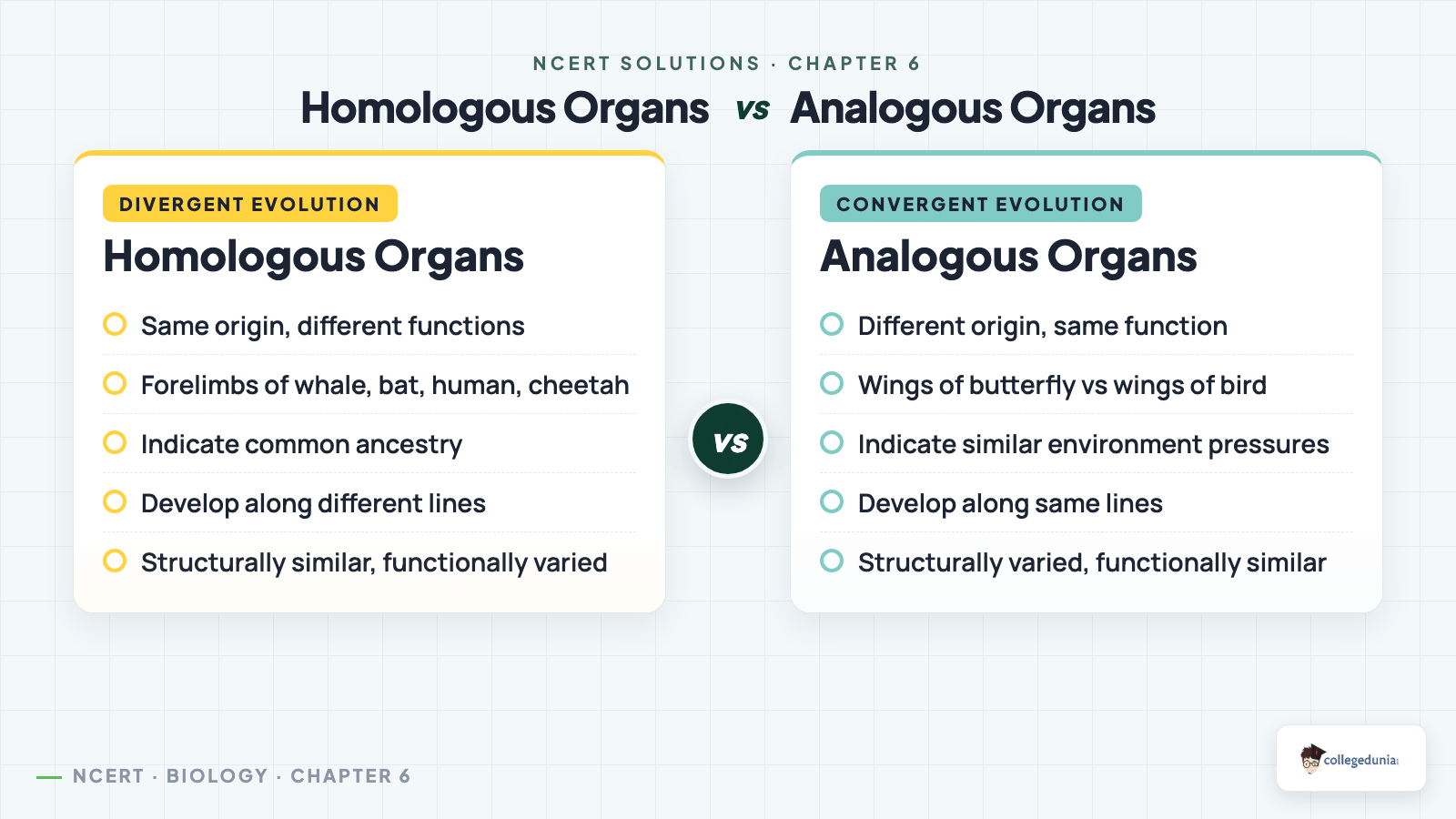 Homologous vs analogous organs comparison for NCERT Solutions Class 12 Biology Chapter 6 Evolution