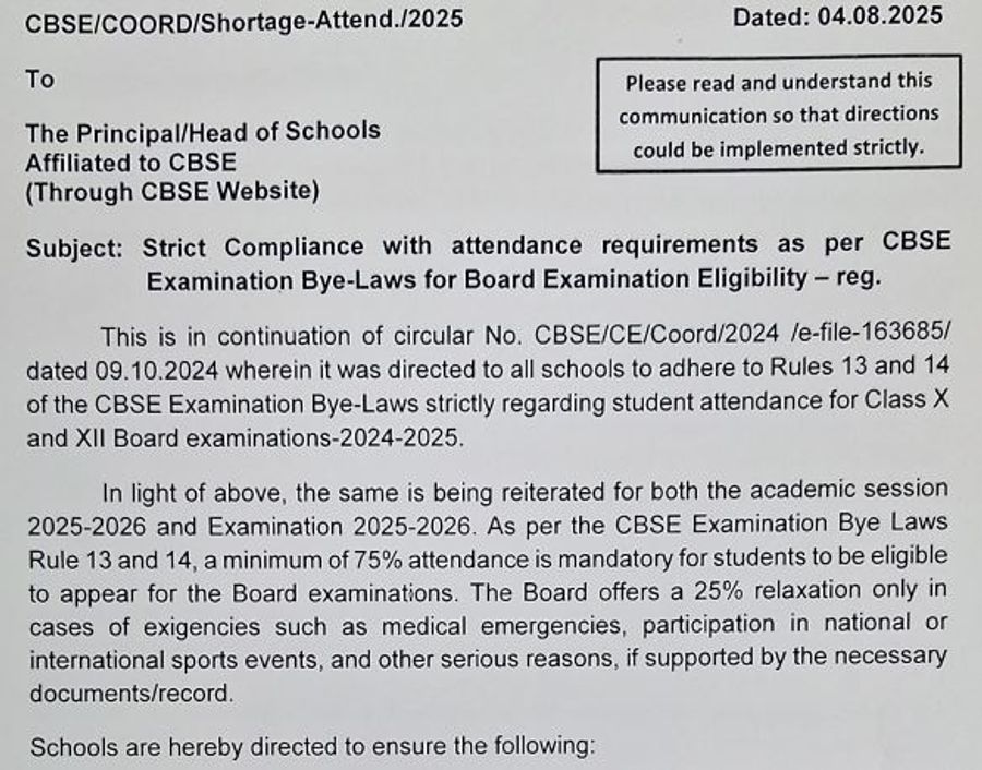 CBSE Class 10 Board exam Attendance requirement