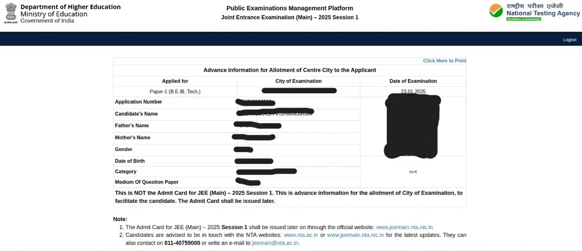 How To Download the JEE City Intimation Slip