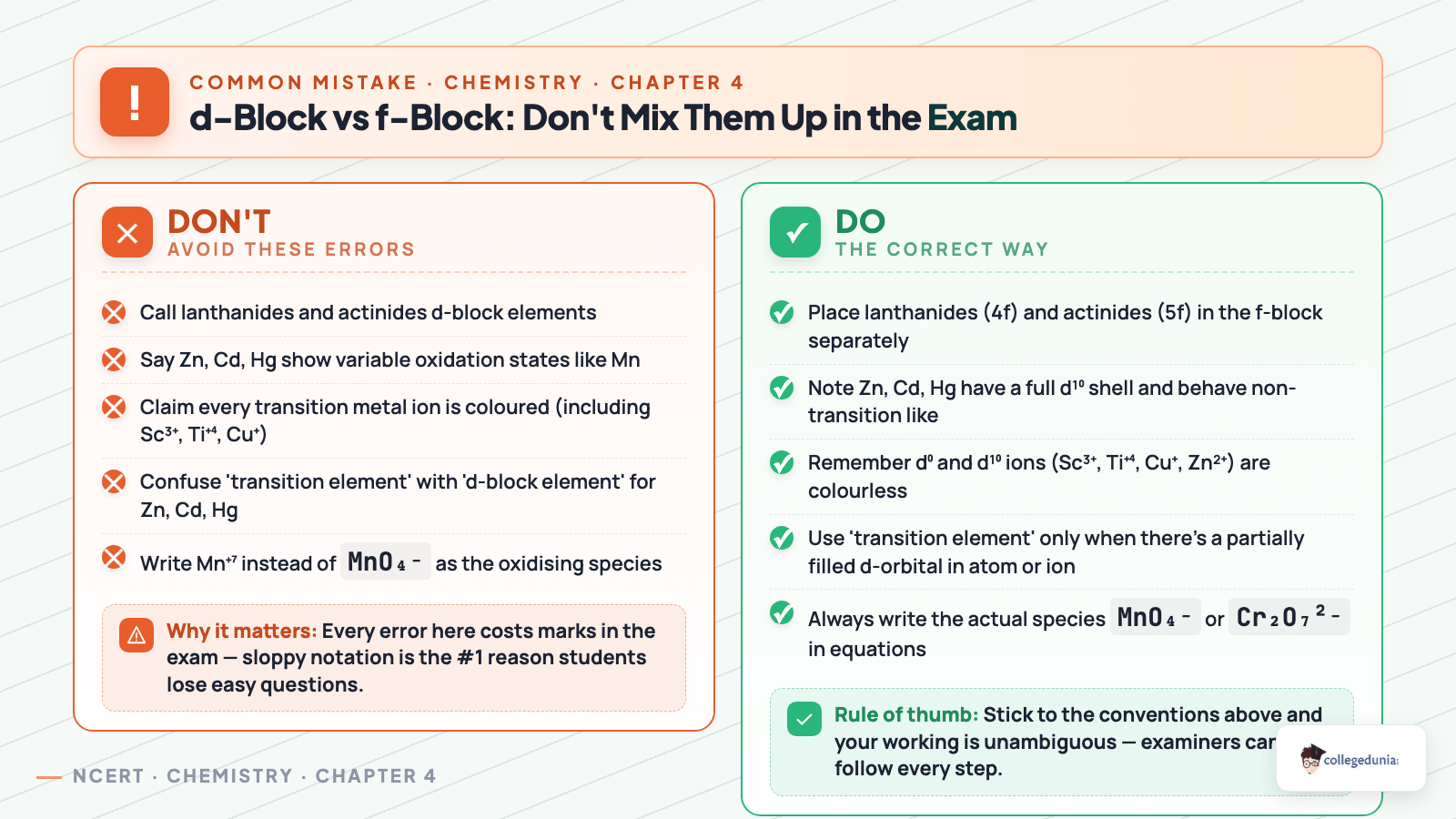 d-Block vs f-Block common exam mistakes - Class 12 Chemistry Chapter 4 NCERT Solutions
