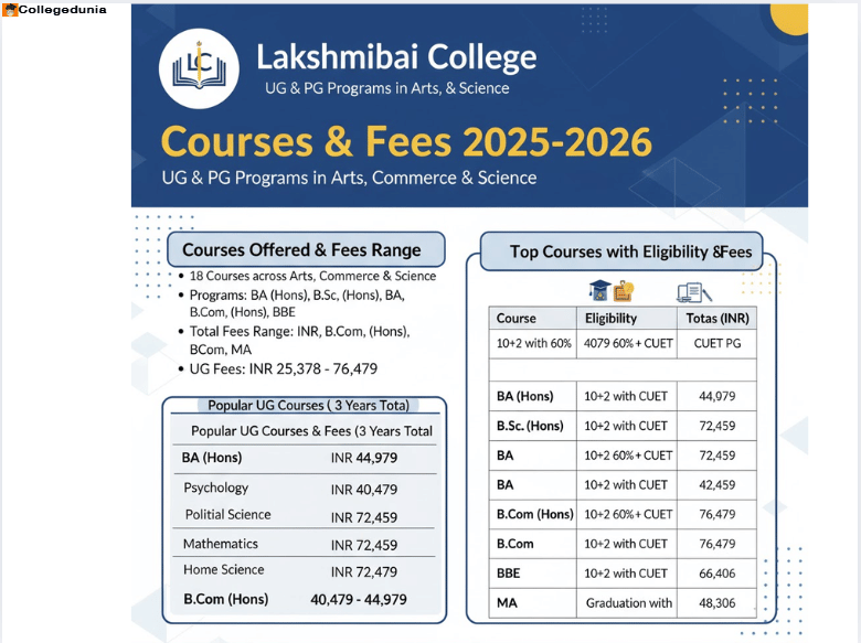 lakshmibai college courses & fes