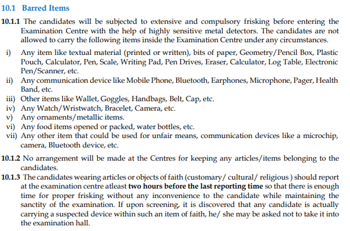 CUET Barred Items