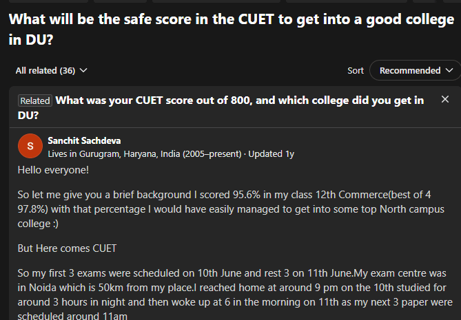 Quora Discussion on CUET PG Passing Marks for DU 