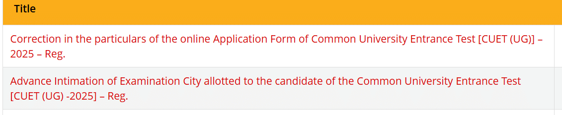 CUET UG City Intimation Slip 2026 Official Notification 