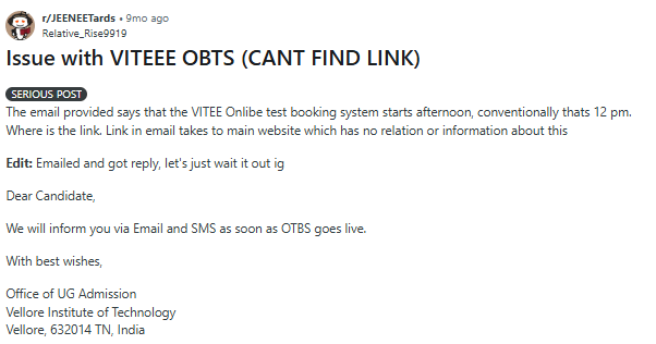 VITEEE Slot Booking Process 2026