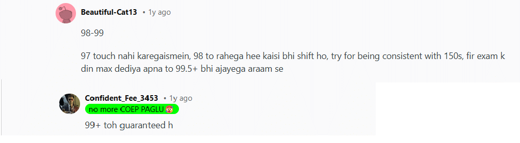 Reddit discussion on Expected percentile for 145 marks