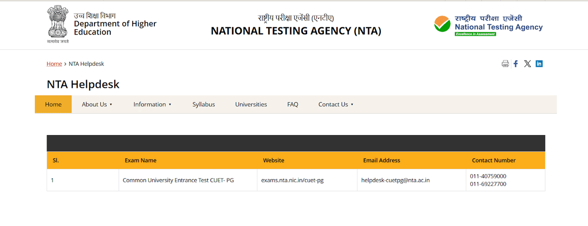 Official Contact Information for CUET PG Error Correction